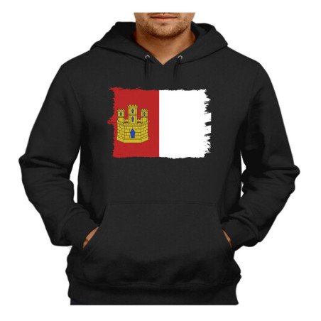 SUDADERA NEGRA con CAPUCHA bandera castilla la mancha españa comunidad autonoma adulto poliester algodón personalizada