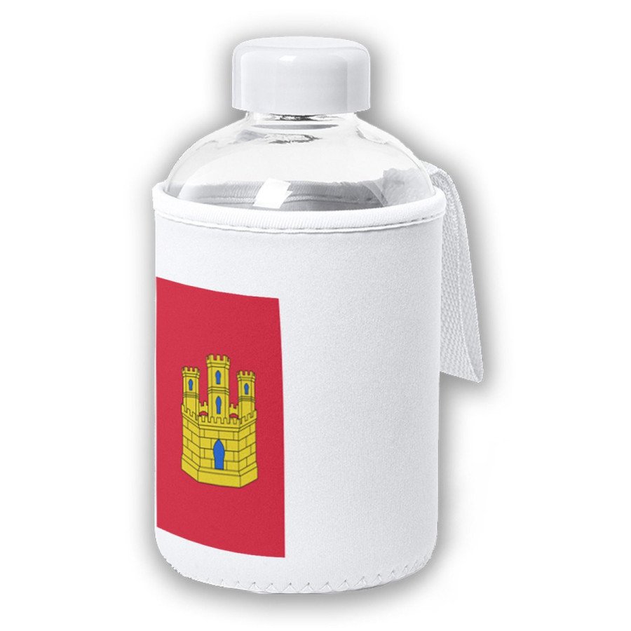 Bidón cristal con Funda soft shell bandera castilla la mancha españa comunidad autonoma tapon seguridad botella