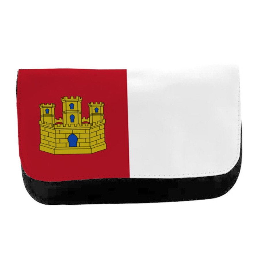 Estuche Neceser de lona bandera castilla la mancha españa comunidad autonoma unisex negro bolsa aseo multiusos