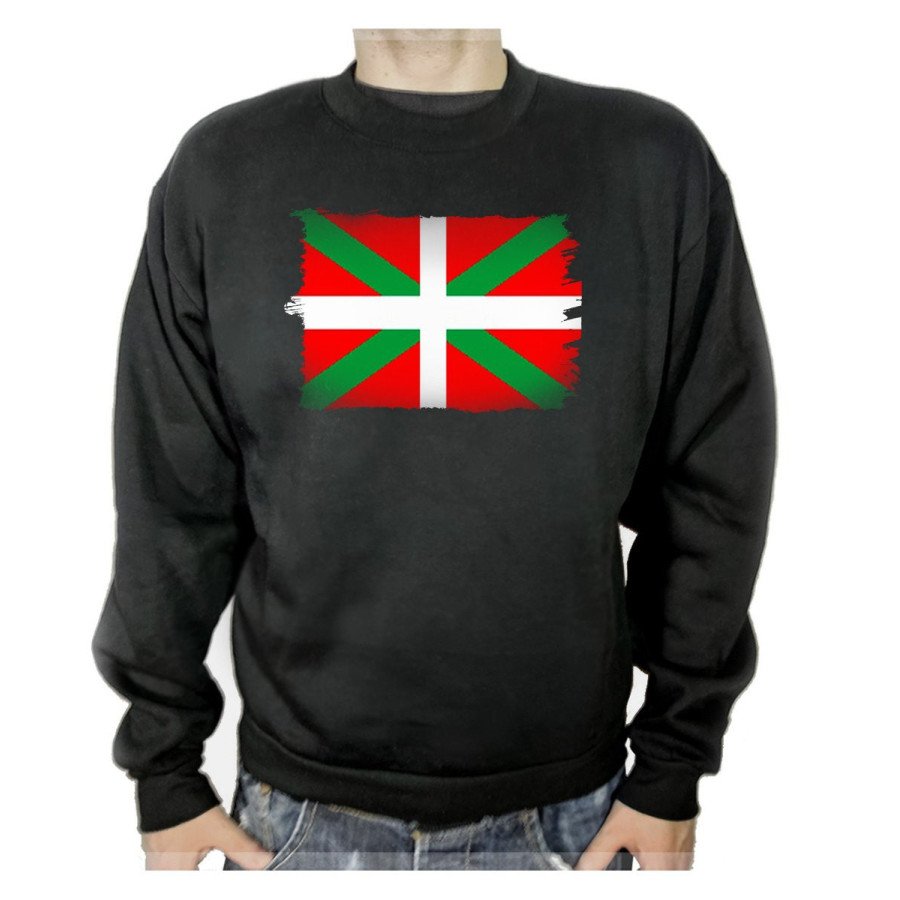 SUDADERA NEGRA bandera de euskadi españa comunidad autonoma vasca adulto poliester algodón personalizada
