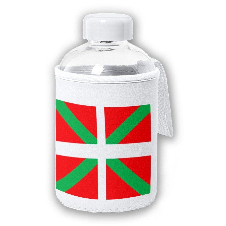 Bidón cristal con Funda soft shell bandera de euskadi españa comunidad autonoma vasca tapon seguridad botella