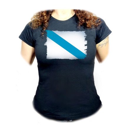 CAMISETA NEGRA MUJER bandera de galicia españa comunidad autonoma oferta personalizada
