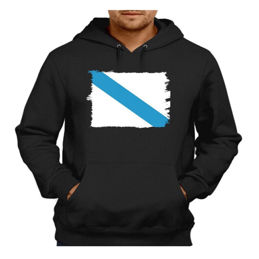 SUDADERA NEGRA con CAPUCHA bandera de galicia españa comunidad autonoma adulto poliester algodón personalizada
