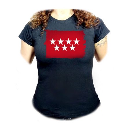 CAMISETA NEGRA MUJER bandera de madrid españa comunidad autonoma oferta personalizada