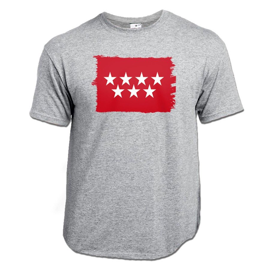 CAMISETA Gris mezcla bandera de madrid españa comunidad autonoma moda verano personalizada