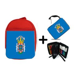 Pack Mochila Roja y Estuche bandera de melilla españa comunidad autonoma material escolar