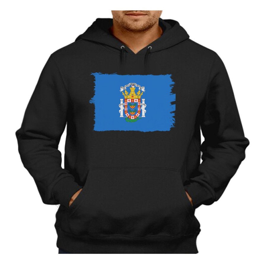 SUDADERA NEGRA con CAPUCHA bandera de melilla españa comunidad autonoma adulto poliester algodón personalizada