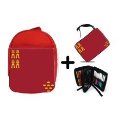Pack Mochila Roja y Estuche bandera de murcia españa comunidad autonoma material escolar
