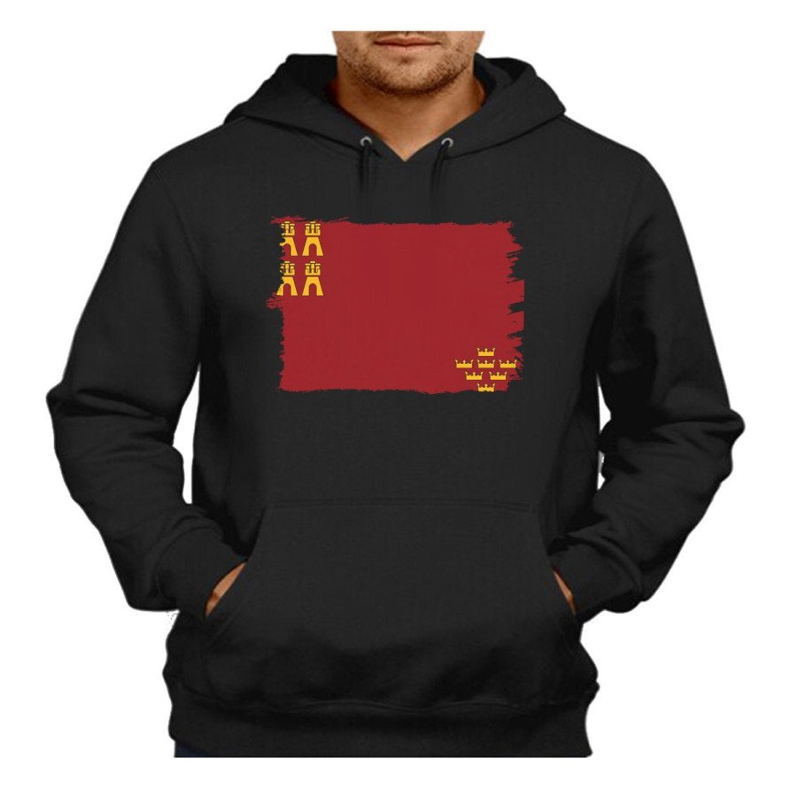 SUDADERA NEGRA con CAPUCHA bandera de murcia españa comunidad autonoma adulto poliester algodón personalizada