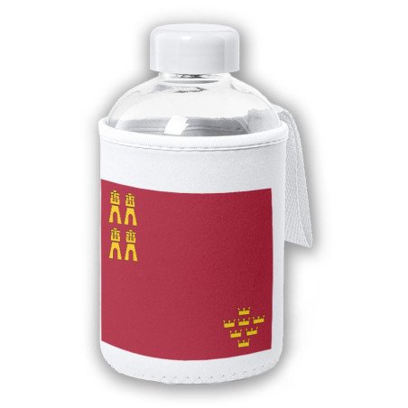 Bidón cristal con Funda soft shell bandera de murcia españa comunidad autonoma tapon seguridad botella