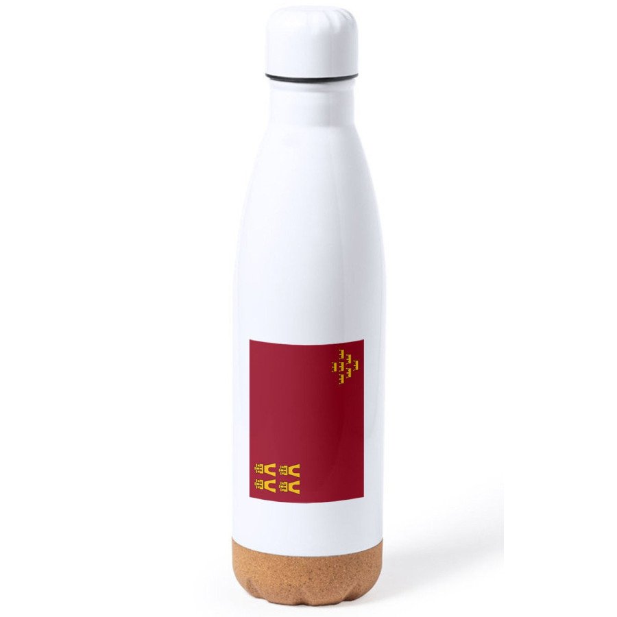 Bidón 750 ml acero inoxidable adorno de corcho bandera de murcia españa comunidad autonoma tapon botella