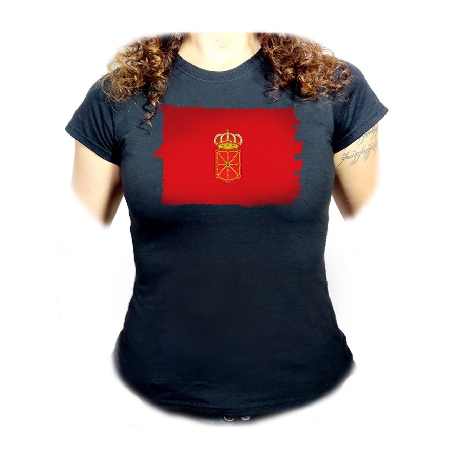 CAMISETA NEGRA MUJER bandera de navarra españa comunidad autonoma oferta personalizada