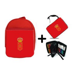 Pack Mochila Roja y Estuche bandera de navarra españa comunidad autonoma material escolar