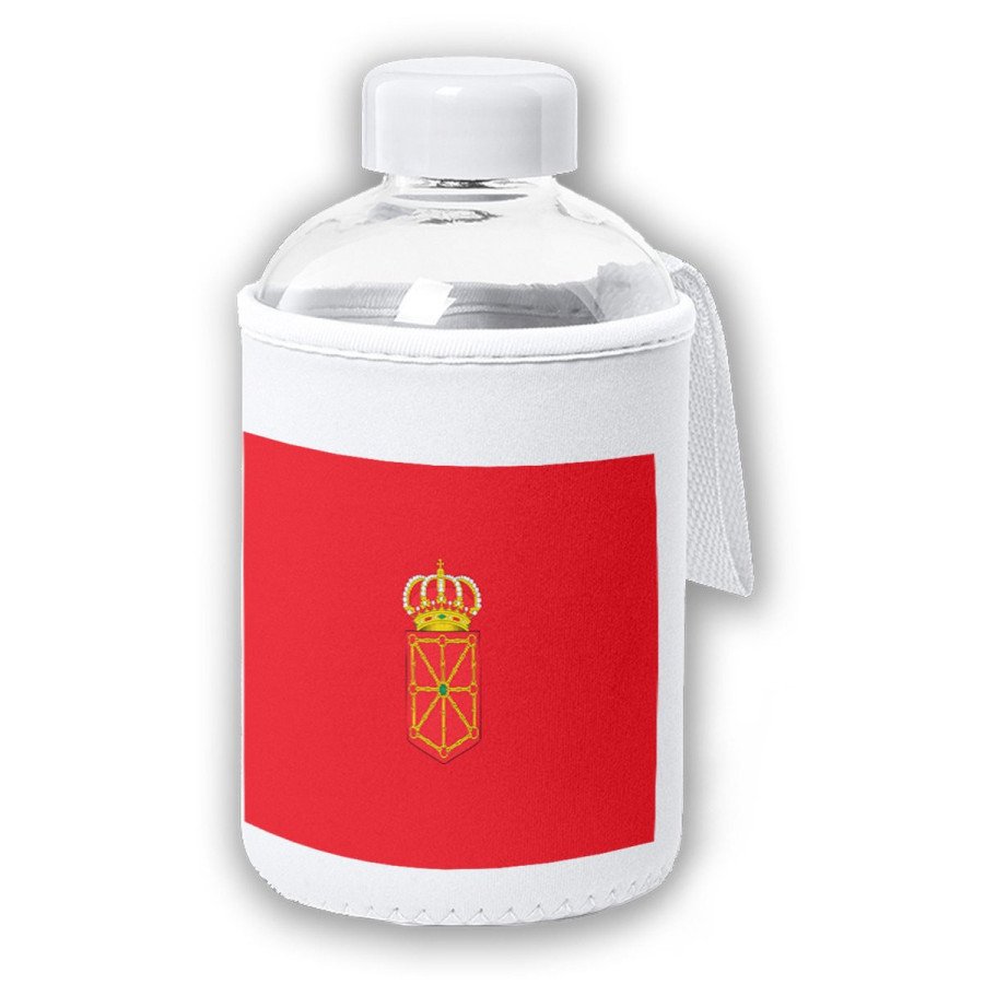 Bidón cristal con Funda soft shell bandera de navarra españa comunidad autonoma tapon seguridad botella