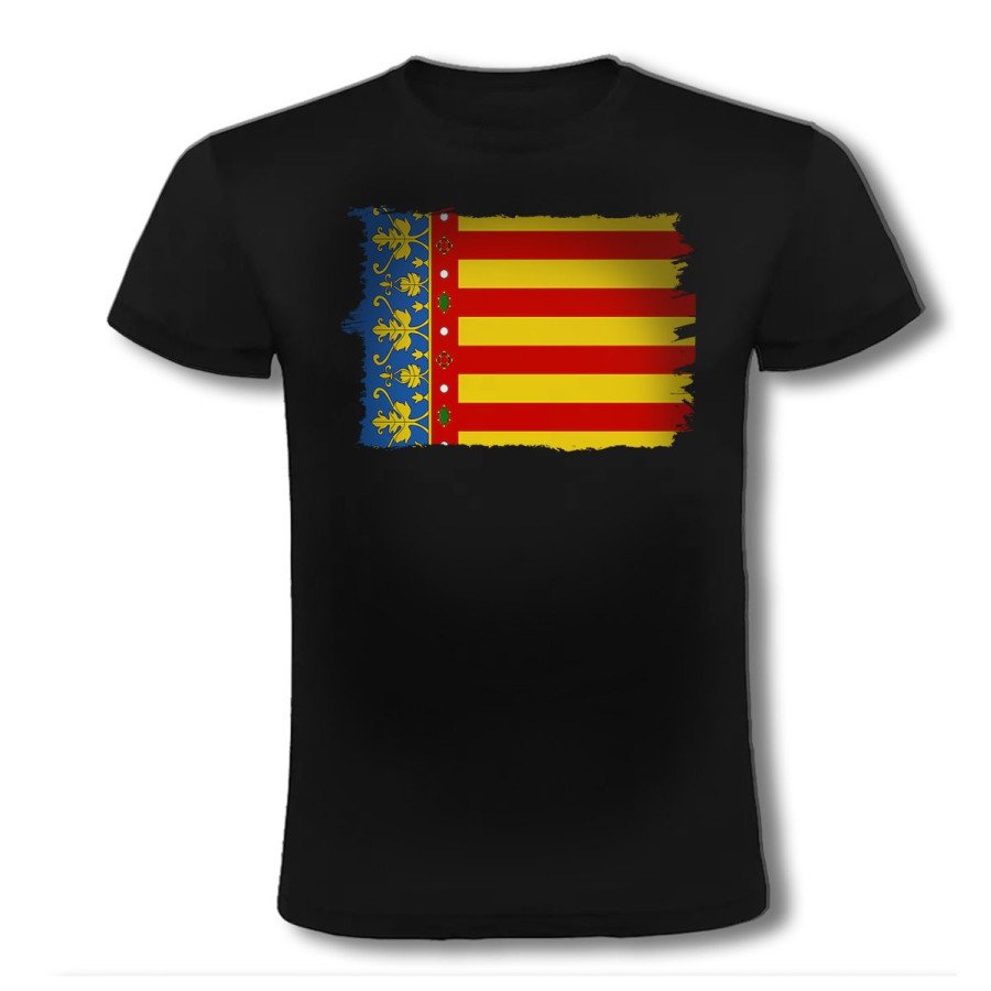 CAMISETA NEGRA bandera de valencia españa comunidad autonoma moda verano personalizada