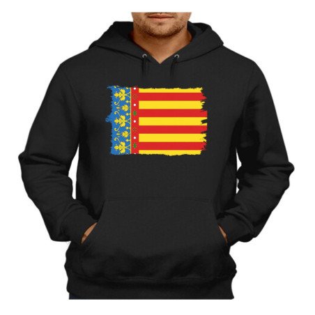 SUDADERA NEGRA con CAPUCHA bandera de valencia españa comunidad autonoma adulto poliester algodón personalizada