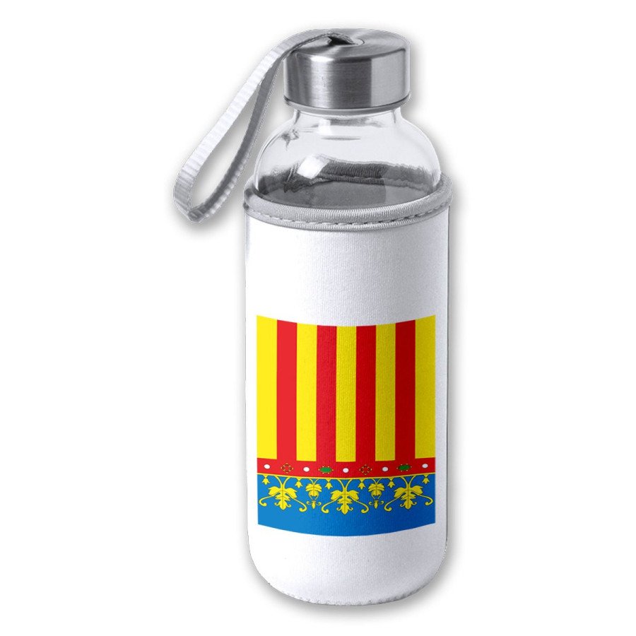 Bidón de 420 ml con Funda de neopreno bandera de valencia españa comunidad autonoma tapon seguridad