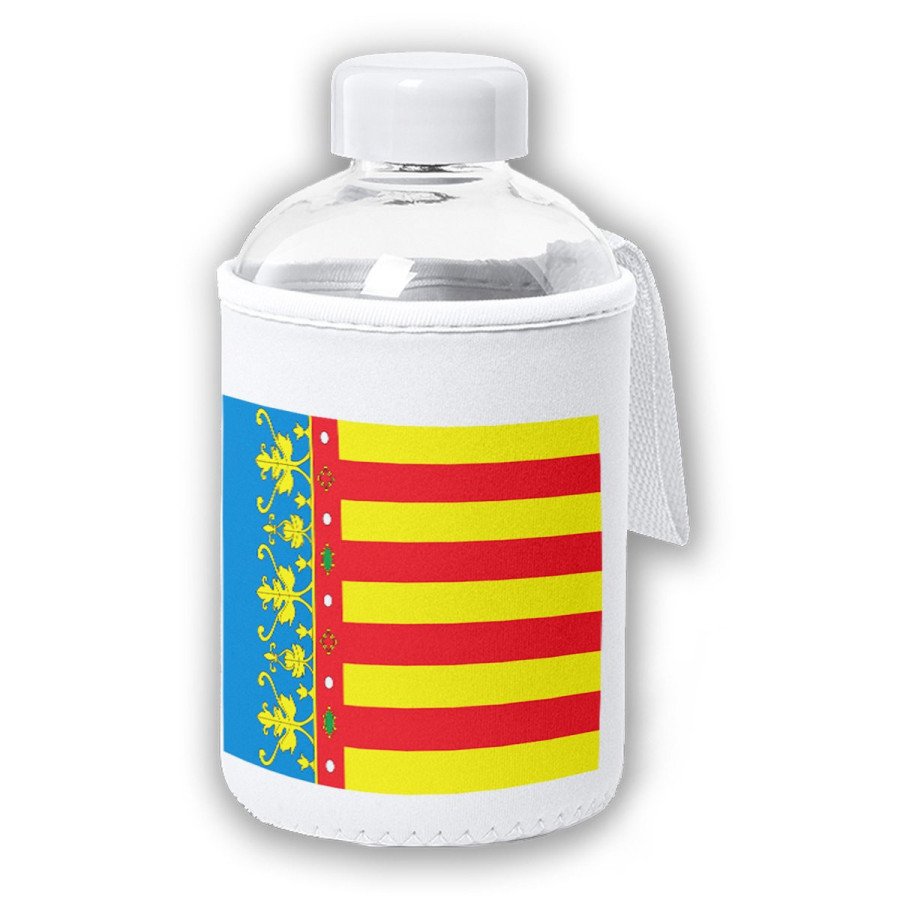 Bidón cristal con Funda soft shell bandera de valencia españa comunidad autonoma tapon seguridad botella