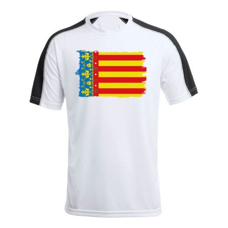 CAMISETA técnica franja mangas NEGRA bandera de valencia españa comunidad autonoma personalizada