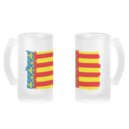 Jarra cerveza cristal bandera de valencia españa comunidad autonoma esmerilada esmerilado 500ml