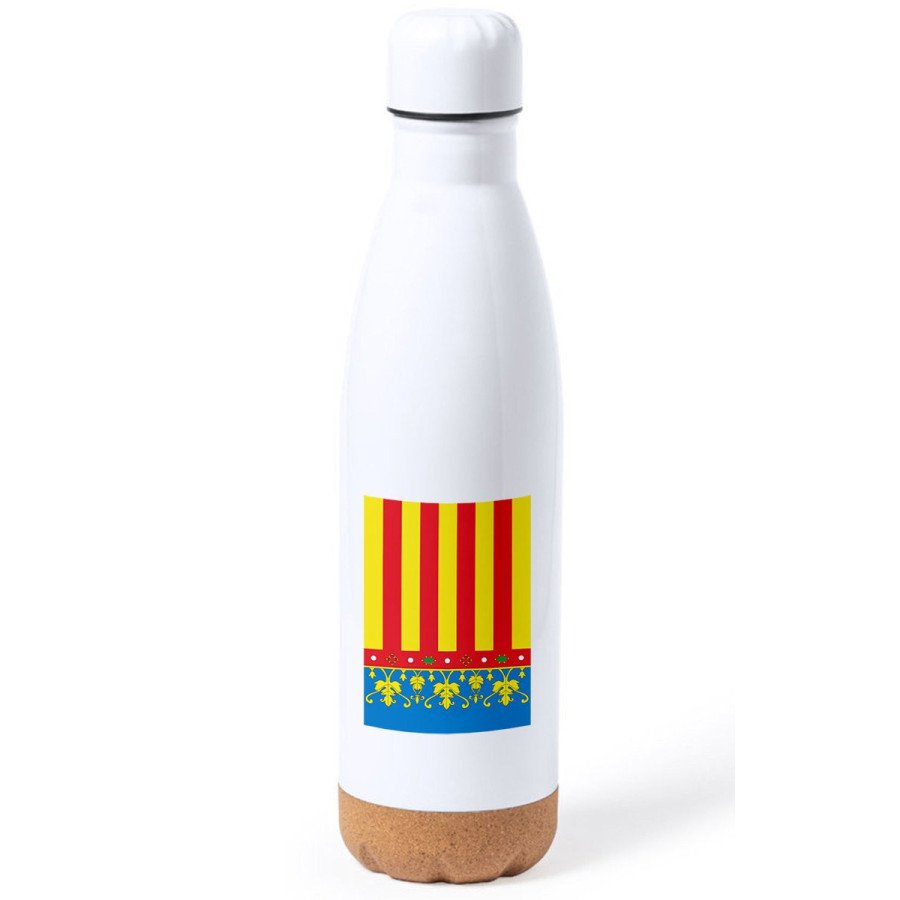 Bidón 750 ml acero inoxidable adorno de corcho bandera de valencia españa comunidad autonoma tapon botella