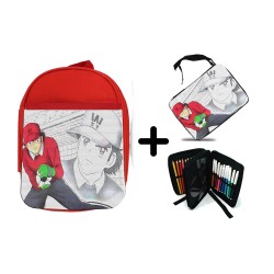 PACK MOCHILA ROJA Y ESTUCHE BENJI PRICE PORTERO FUTBOL material escolar