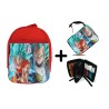 PACK MOCHILA ROJA Y ESTUCHE GOKU VEGETA SSJ BLUE material escolar