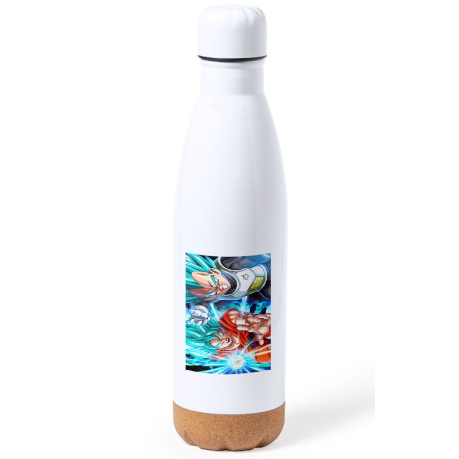 BIDON 750 ML ACERO INOXIDABLE ADORNO DE CORCHO GOKU VEGETA SSJ BLUE tapon botella