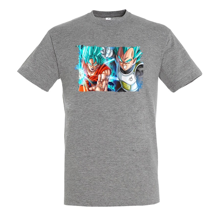 CAMISETA GRIS MEZCLA GOKU VEGETA SSJ BLUE moda verano personalizada