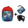 PACK MOCHILA ROJA Y ESTUCHE DETECTIVE CONAN ANIME SERIE material escolar