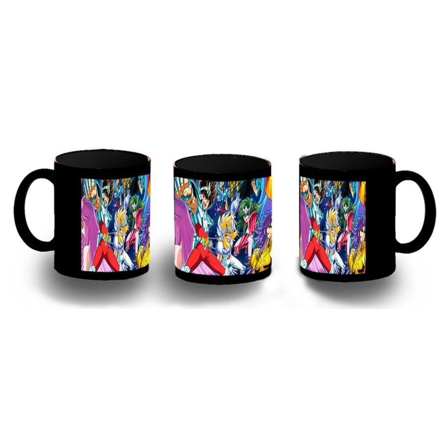 TAZA COMPLETAMENTE NEGRA CABALLEROS DEL ZODIACO ANIME personalizada