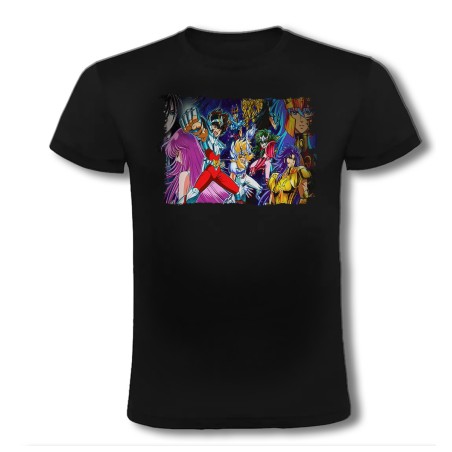 CAMISETA NEGRA CABALLEROS DEL ZODIACO ANIME moda verano personalizada