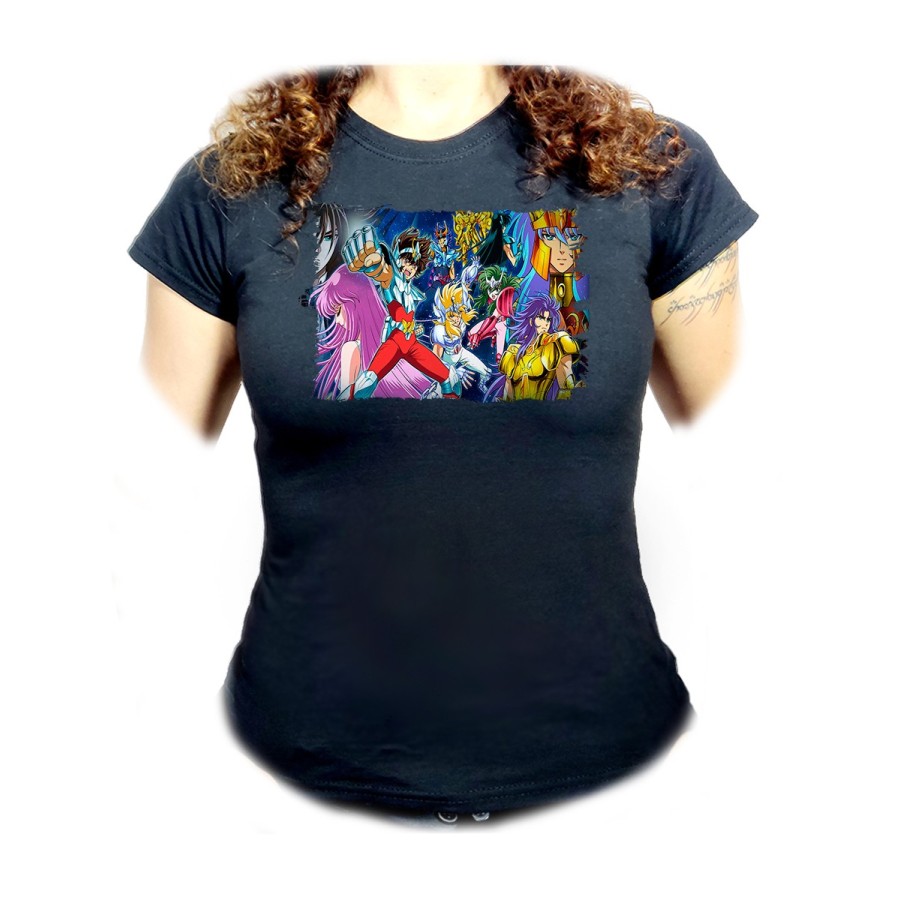 CAMISETA NEGRA MUJER CABALLEROS DEL ZODIACO ANIME oferta personalizada