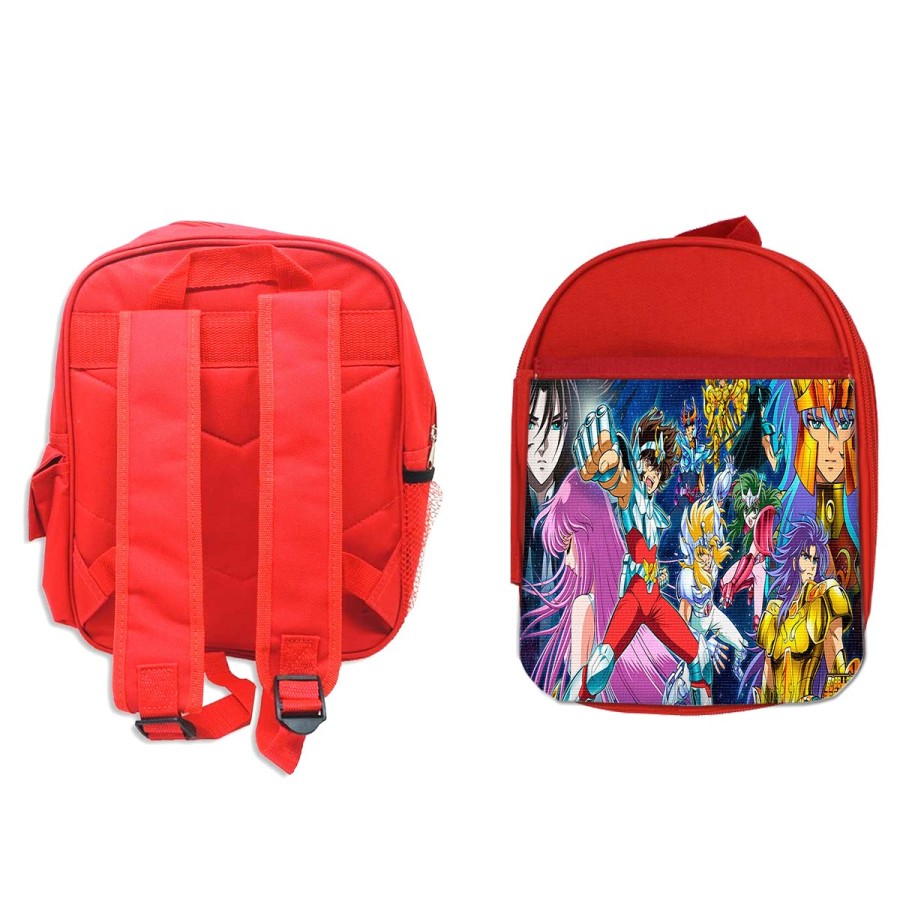 MOCHILA ROJA CABALLEROS DEL ZODIACO ANIME escolar personalizado