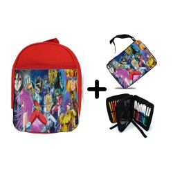 PACK MOCHILA ROJA Y ESTUCHE CABALLEROS DEL ZODIACO ANIME material escolar