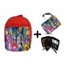 PACK MOCHILA ROJA Y ESTUCHE CABALLEROS DEL ZODIACO ANIME material escolar