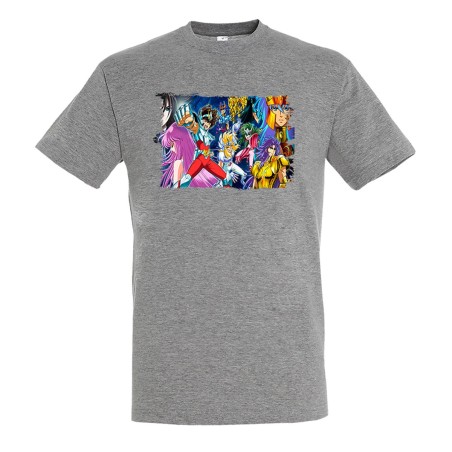 CAMISETA GRIS MEZCLA CABALLEROS DEL ZODIACO ANIME moda verano personalizada