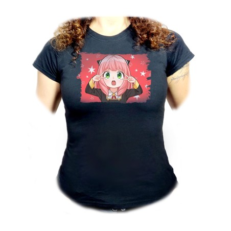 CAMISETA NEGRA MUJER spy x family niña anya kawaii cute mona oferta personalizada