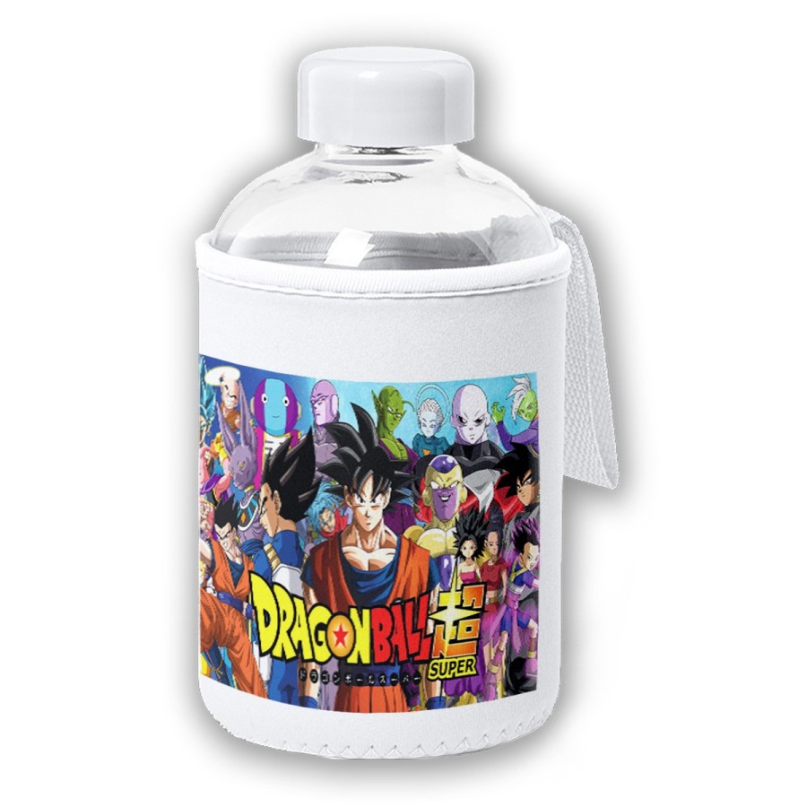 BIDON CRISTAL CON FUNDA SOFT SHELL DRAGON BALL SUPER GOKU ANIME tapon seguridad botella