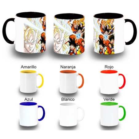 TAZA COLORES SON GOKU DRAGON BALL SUPER SAIJAJIN TRASFORMACIONES color personalizada