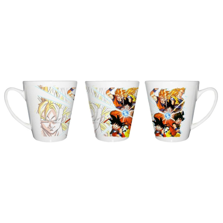 TAZA CÓNICA SON GOKU DRAGON BALL SUPER SAIJAJIN TRASFORMACIONES conica personalizada