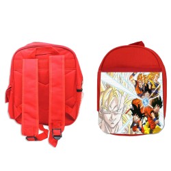 MOCHILA ROJA SON GOKU DRAGON BALL SUPER SAIJAJIN TRASFORMACIONES escolar personalizado