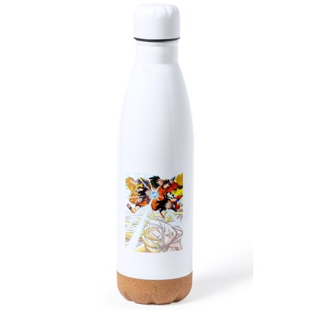 BIDON 750 ML ACERO INOXIDABLE ADORNO DE CORCHO SON GOKU DRAGON BALL SUPER SAIJAJIN TRASFORMACIONES tapon botella