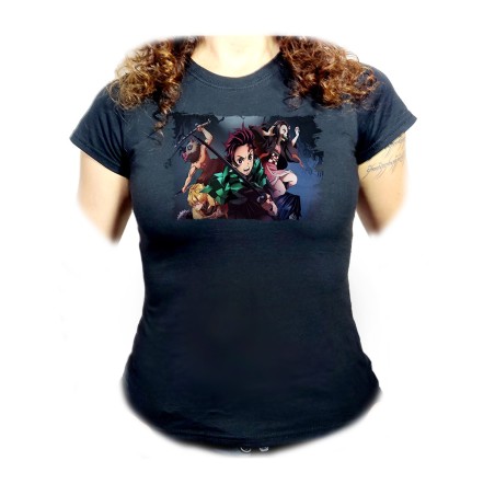 CAMISETA NEGRA MUJER DEMON SLAYER ACCION PERSONAJES oferta personalizada