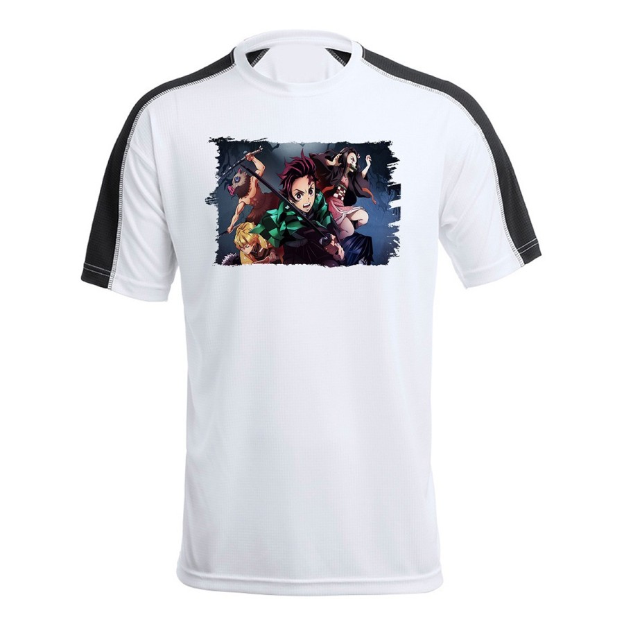 CAMISETA TÉCNICA FRANJA MANGAS NEGRA DEMON SLAYER ACCION PERSONAJES personalizada