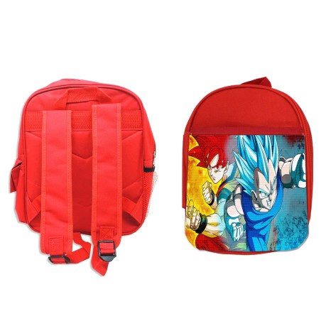 MOCHILA ROJA DRAGON BALL SUPER GODS SSJ escolar personalizado