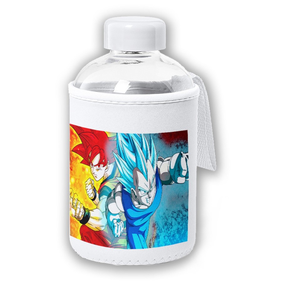 BIDON CRISTAL CON FUNDA SOFT SHELL DRAGON BALL SUPER GODS SSJ tapon seguridad botella