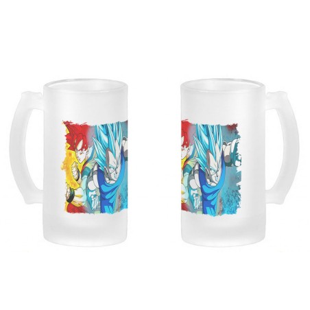 JARRA CERVEZA CRISTAL DRAGON BALL SUPER GODS SSJ esmerilada esmerilado 500ml