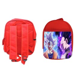 MOCHILA ROJA dragon ball super goku vegeta mega instinto escolar personalizado