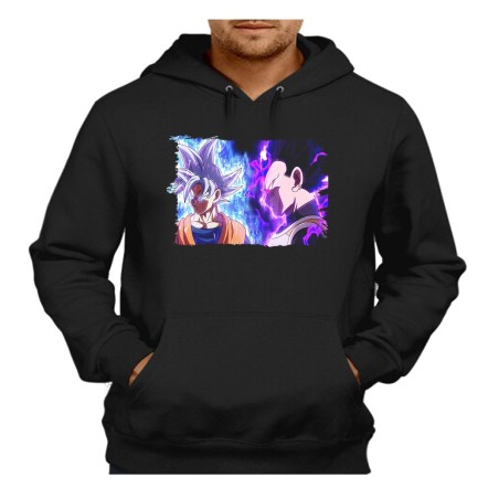 SUDADERA NEGRA CON CAPUCHA dragon ball super goku vegeta mega instinto adulto poliester algodón personalizada